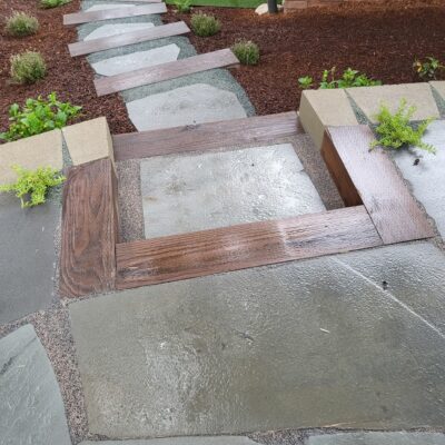 Wood timber steps w/ stone and gravel